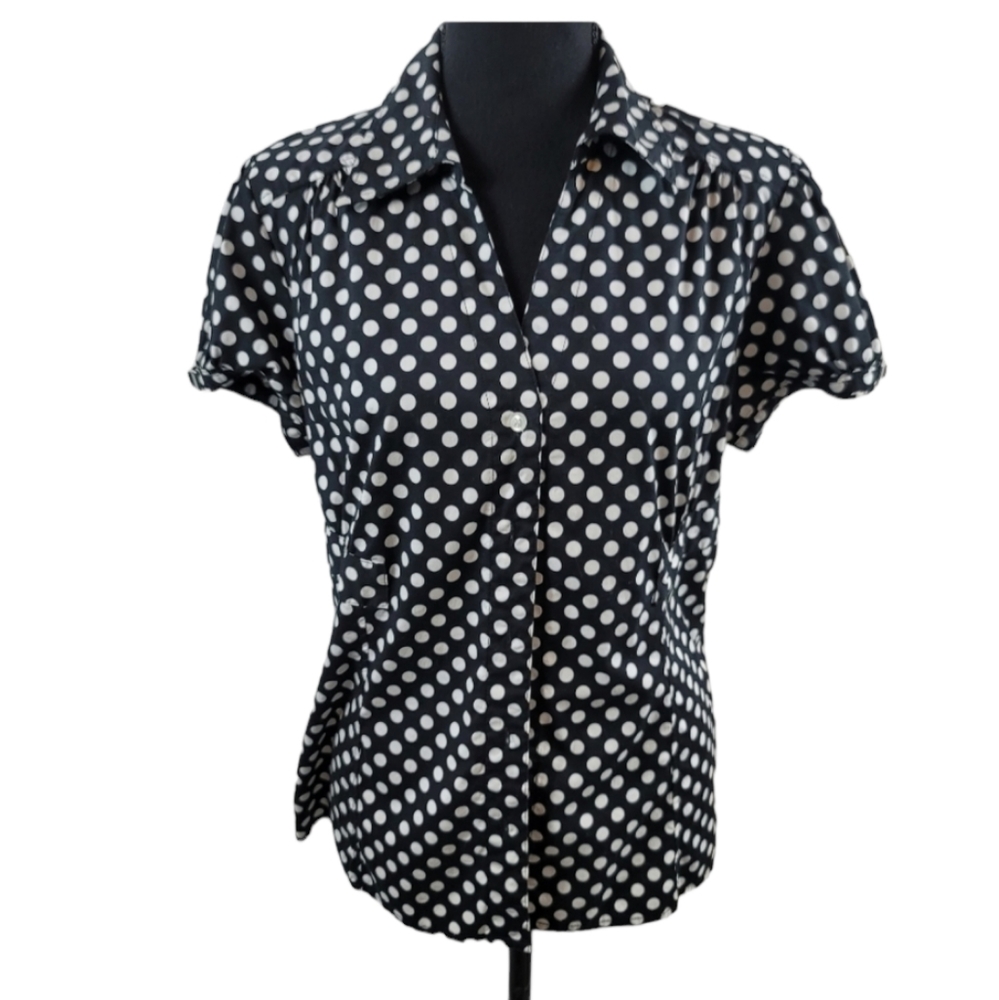 Alfani Black and White Polka Dot Button-Down Blouse